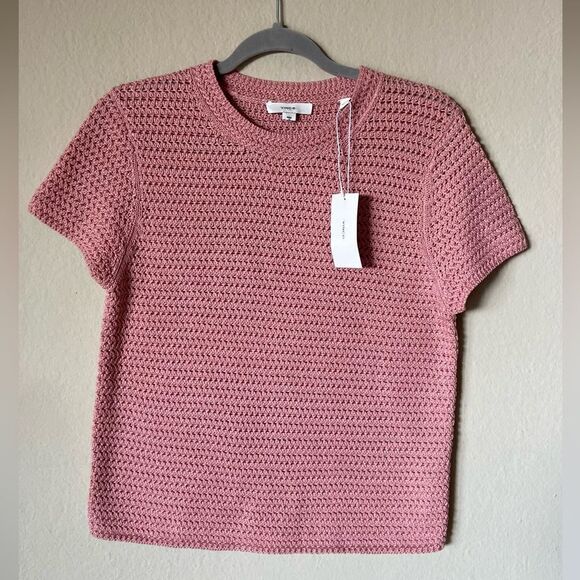 NWT Vince Crochet Knit Pink Sweater T Shirt Tee Short Sleeve Size M - Picture 5 of 9